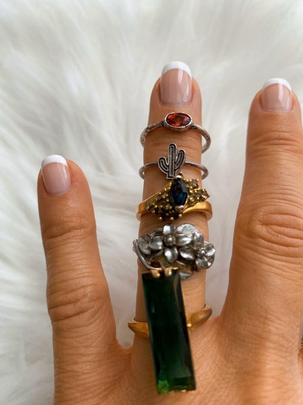 Mixed Metal and Gemstone Vintage Rings Green, Gold, Silver Tone